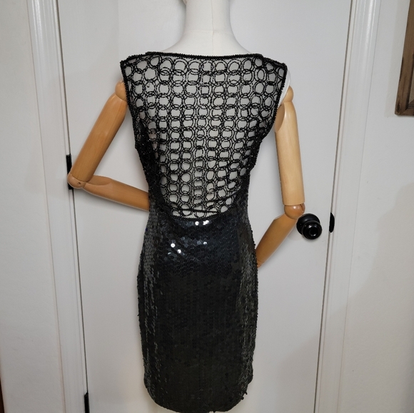 Vintage Nite Line Black Sequin Beaded Dress Size 8 Y2K Glam Cocktail Dress - Picture 6 of 9